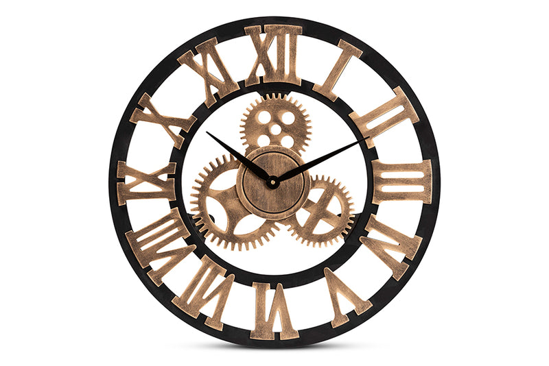 Alma Industrial Vintage Style Black and Distressed Brown Finished Wood Wall Clock