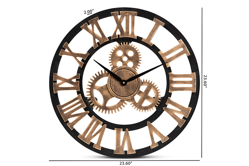 Alma Industrial Vintage Style Black and Distressed Brown Finished Wood Wall Clock