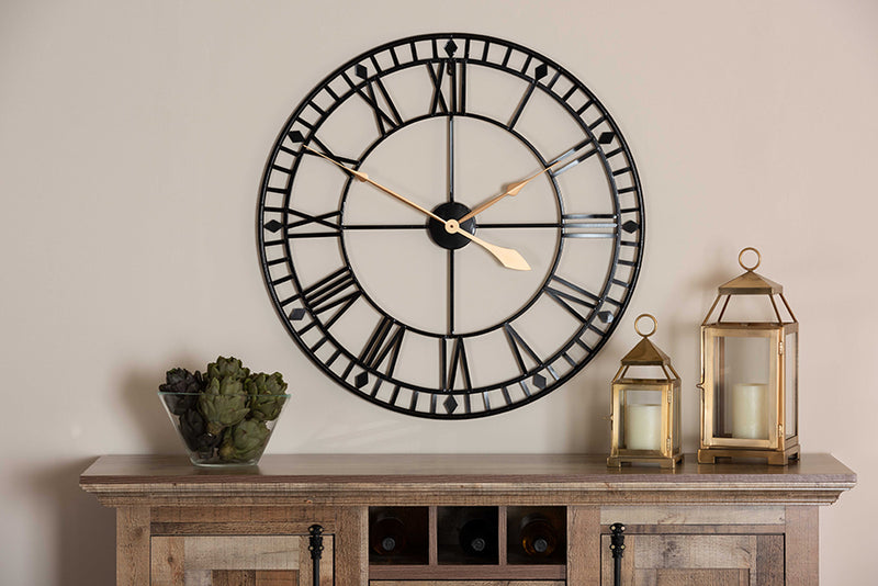 Constanza Classic Contemporary Black and Gold Finished Metal Wall Clock