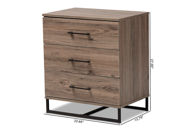 Mateo Modern and Contemporary Rustic Oak Finished Wood 3-Drawer Storage Chest