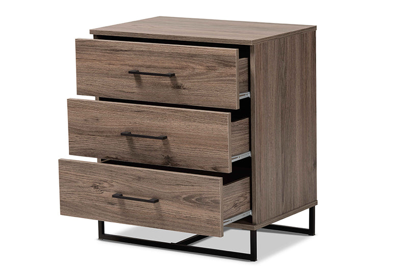 Mateo Modern and Contemporary Rustic Oak Finished Wood 3-Drawer Storage Chest