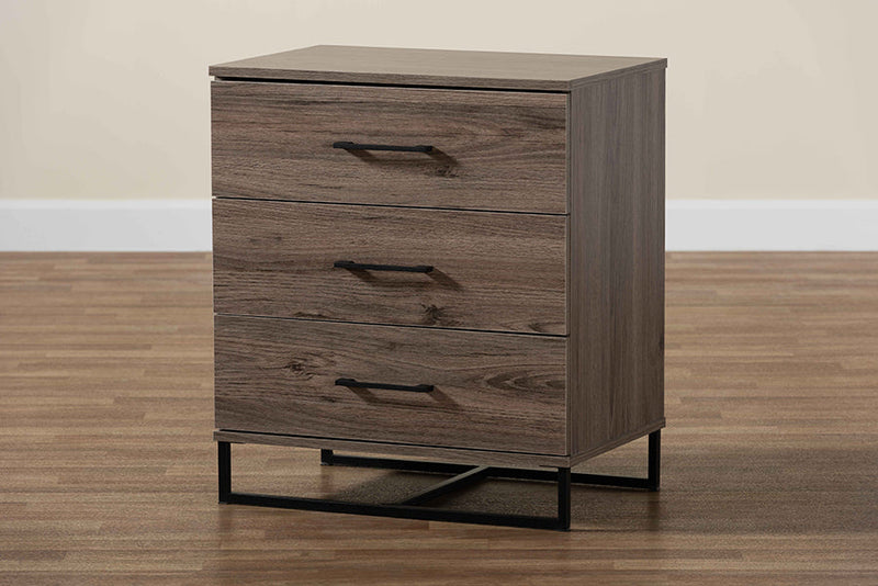 Mateo Rustic Oak 3-Drawer Storage Chest Baxton