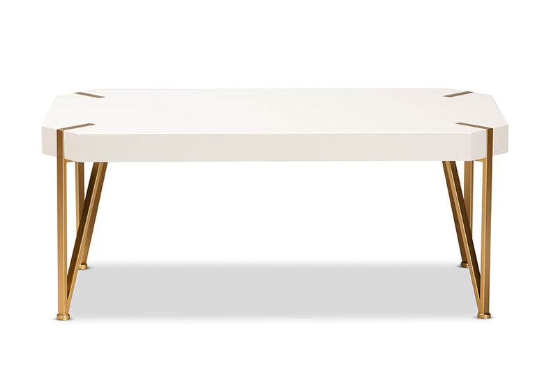 Idra Brushed Gold Metal and White Coffee Table Baxton