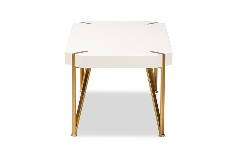 Idra Brushed Gold Metal and White Coffee Table Baxton