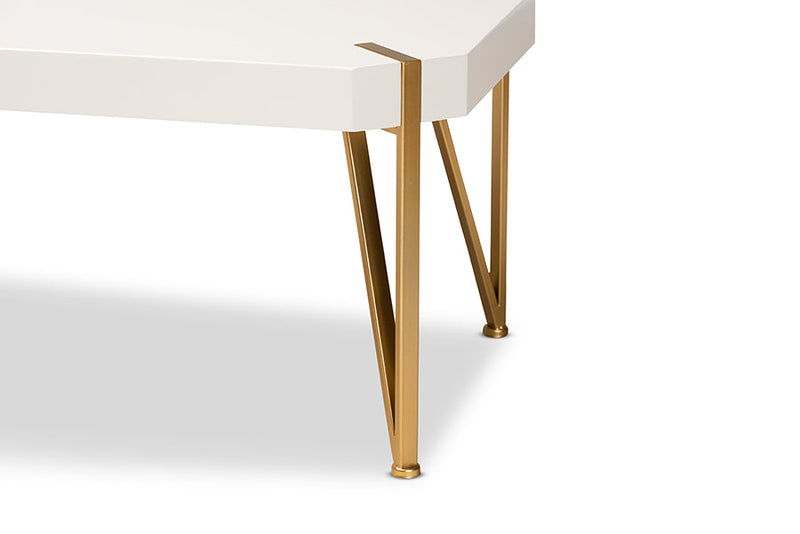 Idra Brushed Gold Metal and White Coffee Table Baxton