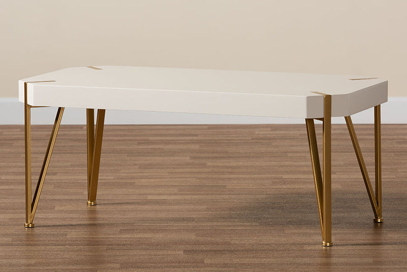 Idra Brushed Gold Metal and White Coffee Table Baxton