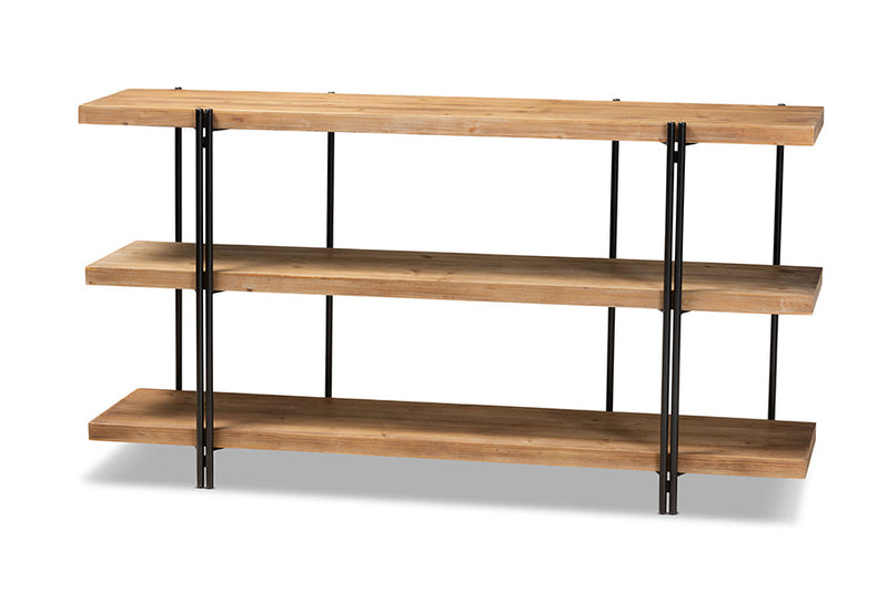 Flamings Natural Brown and Black Finished Metal Console Table Baxton