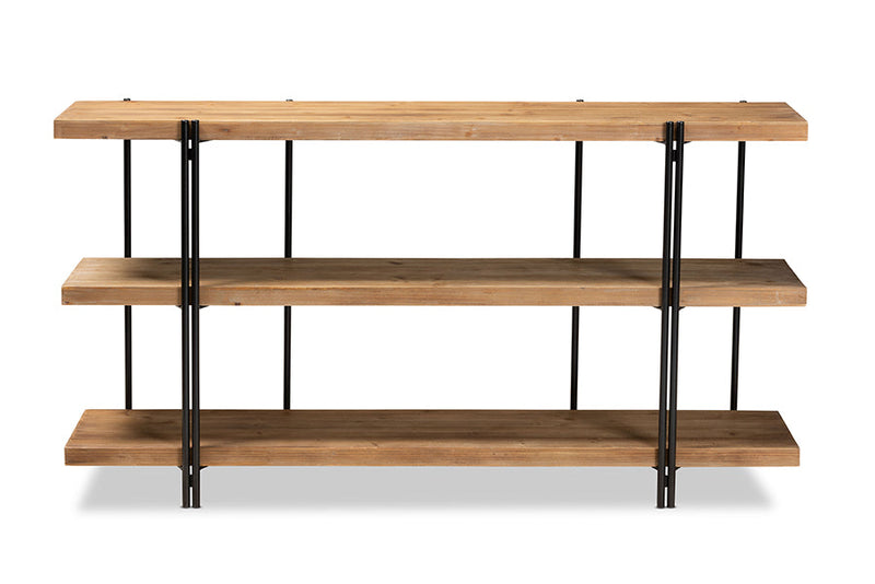 Flamings Natural Brown and Black Finished Metal Console Table Baxton