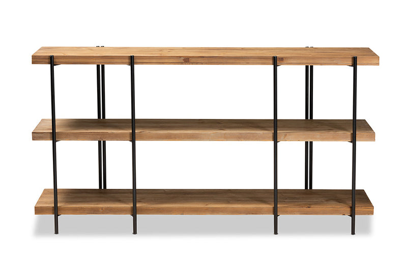 Flamings Natural Brown and Black Finished Metal Console Table Baxton