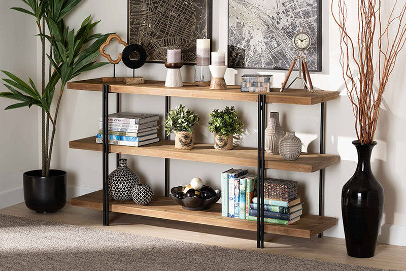 Flamings Modern Rustic and Industrial Natural Brown Finished Wood and Black Finished Metal Console Table