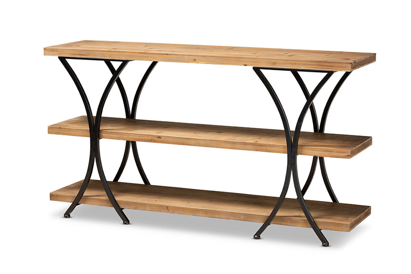 Mae Modern Rustic and Industrial Natural Brown Finished Wood and Black Finished Metal Console Table