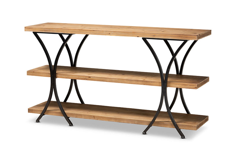 Mae Modern Natural Brown and Black Finished Metal Console Table Baxton