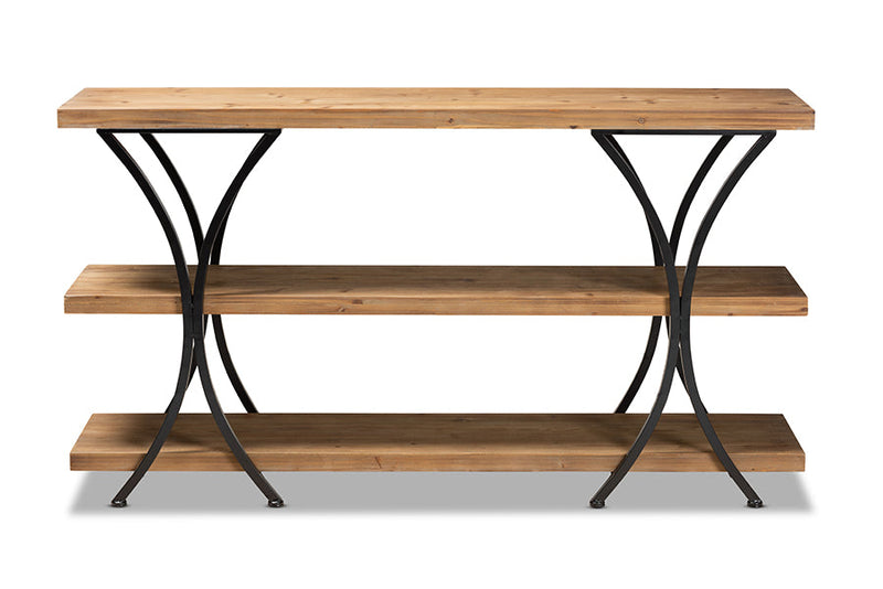 Mae Modern Natural Brown and Black Finished Metal Console Table Baxton