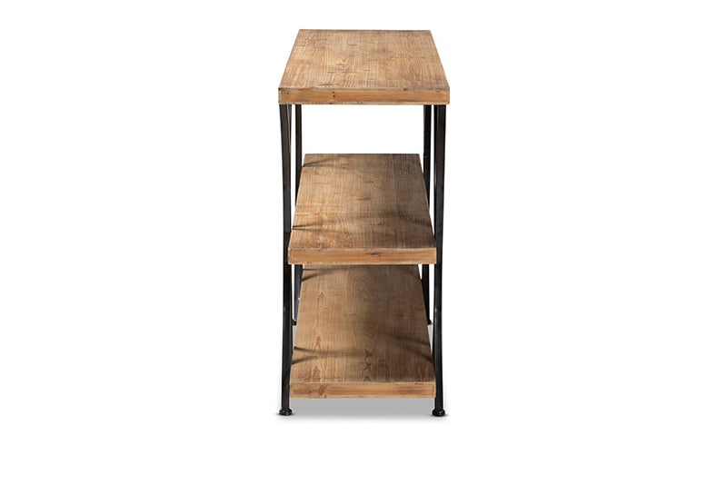 Mae Modern Natural Brown and Black Finished Metal Console Table Baxton