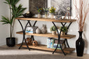 Mae Modern Natural Brown and Black Finished Metal Console Table Baxton
