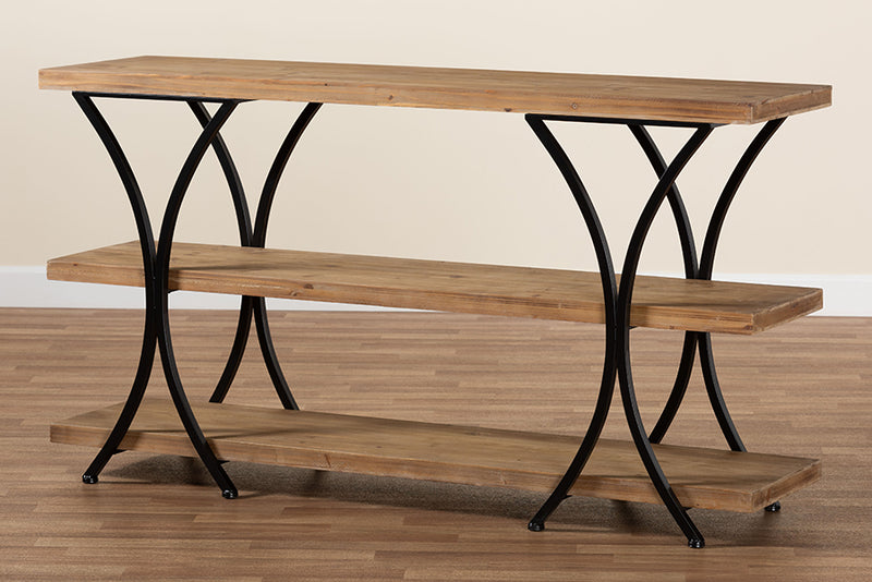 Mae Modern Rustic and Industrial Natural Brown Finished Wood and Black Finished Metal Console Table