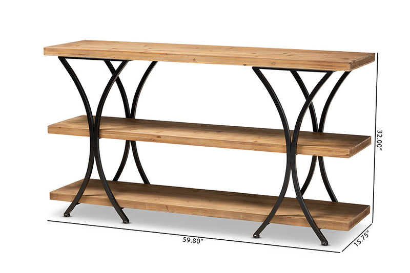Mae Modern Natural Brown and Black Finished Metal Console Table Baxton