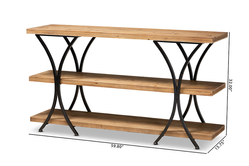 Mae Modern Rustic and Industrial Natural Brown Finished Wood and Black Finished Metal Console Table