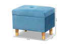 Raziel Sky Blue Velvet Fabric Upholstered and Oak Brown Storage Ottoman Baxton