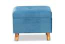 Raziel Sky Blue Velvet Fabric Upholstered and Oak Brown Storage Ottoman Baxton
