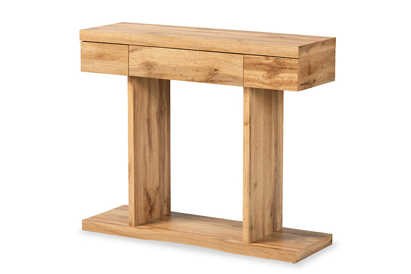 Abberton Oak Brown 3-Drawer Console Table Baxton