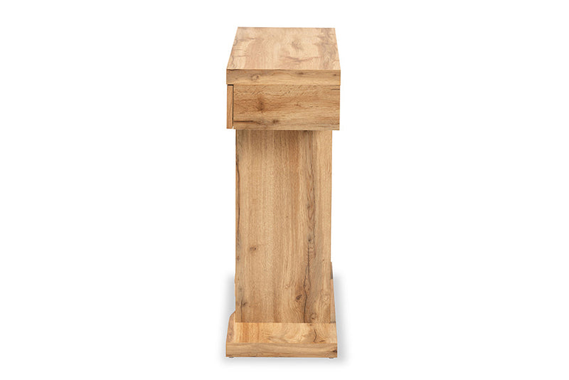 Abberton Oak Brown 3-Drawer Console Table Baxton