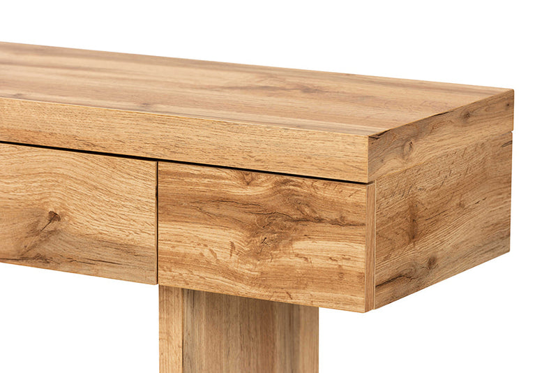 Abberton Oak Brown 3-Drawer Console Table Baxton