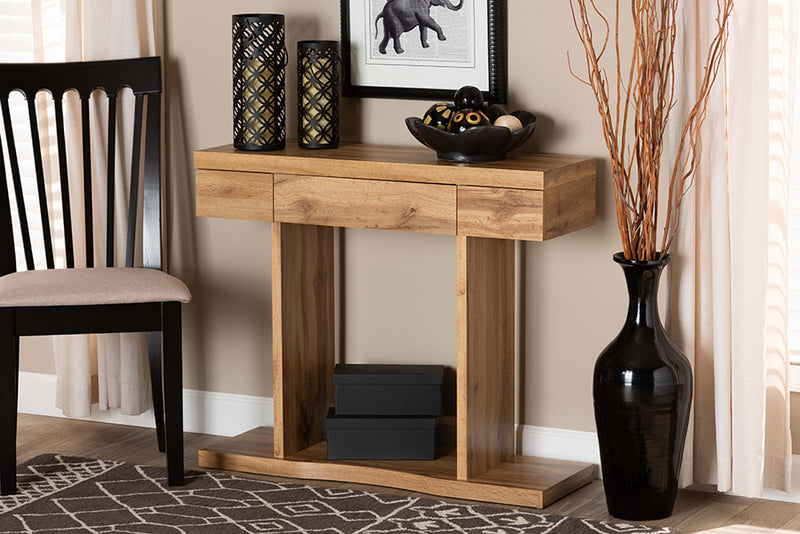 Abberton Modern and Contemporary Oak Brown Finished Wood 3-Drawer Console Table