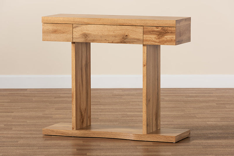 Abberton Oak Brown 3-Drawer Console Table Baxton
