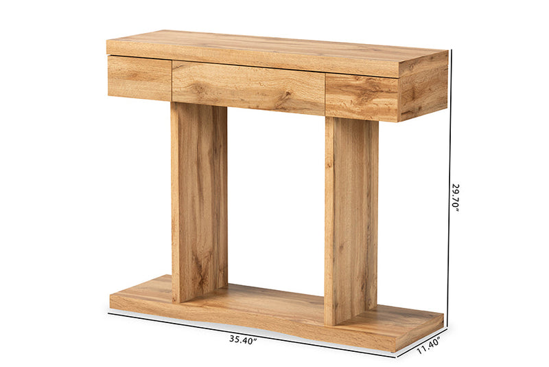 Abberton Oak Brown 3-Drawer Console Table Baxton
