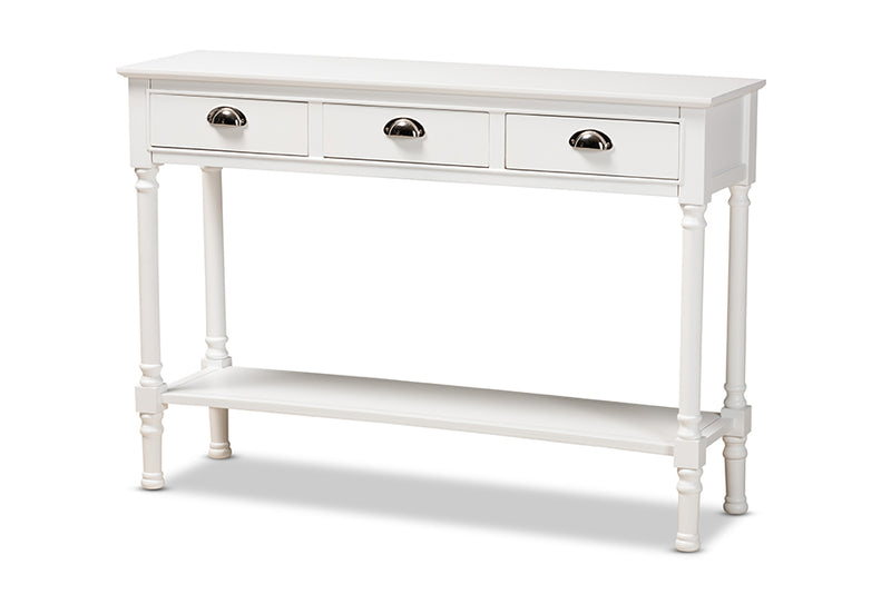 Thea French Provincial White Finished Wood 3-Drawer Entryway Console Table