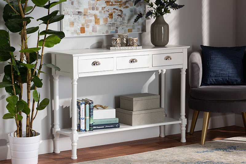 Thea White 3-Drawer Entryway Console Table Baxton