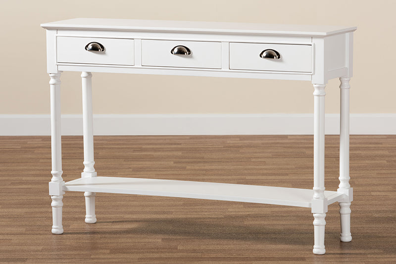 Thea French Provincial White Finished Wood 3-Drawer Entryway Console Table