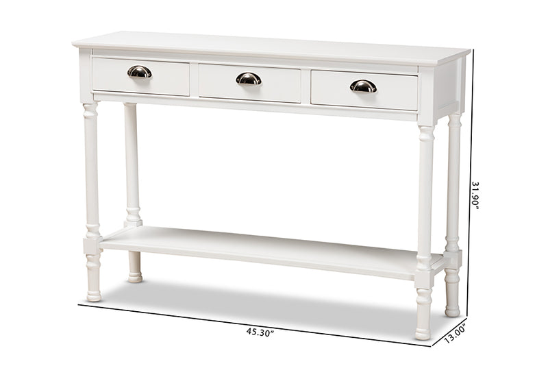 Thea French Provincial White Finished Wood 3-Drawer Entryway Console Table