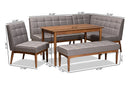 Yara Gray Fabric Upholstered and Walnut Brown 5-Piece Dining Nook Set Baxton