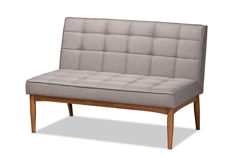 Yara Gray Fabric Upholstered and Walnut Brown 5-Piece Dining Nook Set Baxton