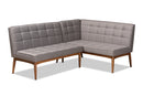 Yara Gray Fabric Upholstered and Walnut Brown 2Pc Dining Nook Banquette Set Baxton