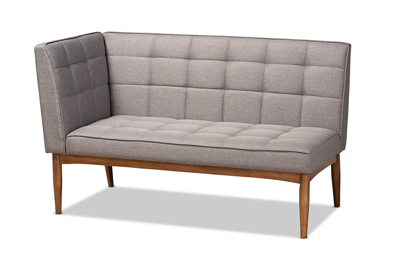 Yara Gray Fabric Upholstered and Walnut Brown 2Pc Dining Nook Banquette Set Baxton