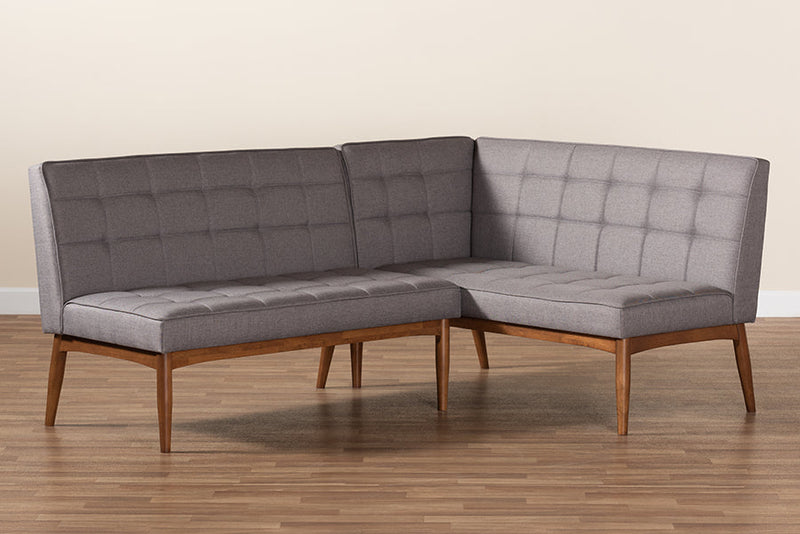 Yara Gray Fabric Upholstered and Walnut Brown 2Pc Dining Nook Banquette Set Baxton