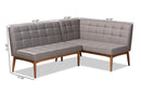Yara Gray Fabric Upholstered and Walnut Brown 2Pc Dining Nook Banquette Set Baxton