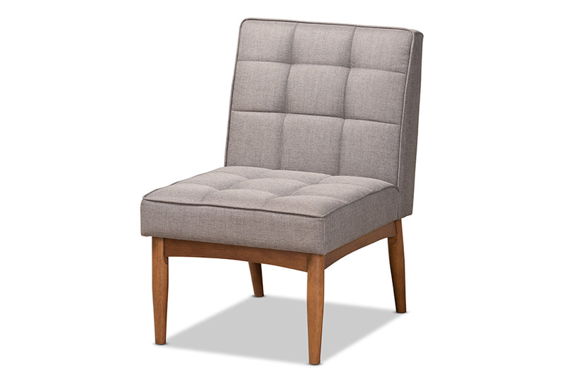 Yara Mid-Century Modern Gray Fabric Upholstered and Walnut Brown Finished Wood Dining Chair