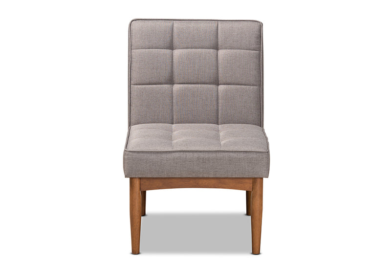 Yara Mid-Century Modern Gray Fabric Upholstered and Walnut Brown Finished Wood Dining Chair