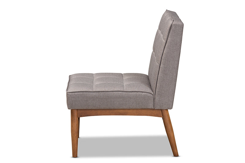 Yara Mid-Century Modern Gray Fabric Upholstered and Walnut Brown Finished Wood Dining Chair