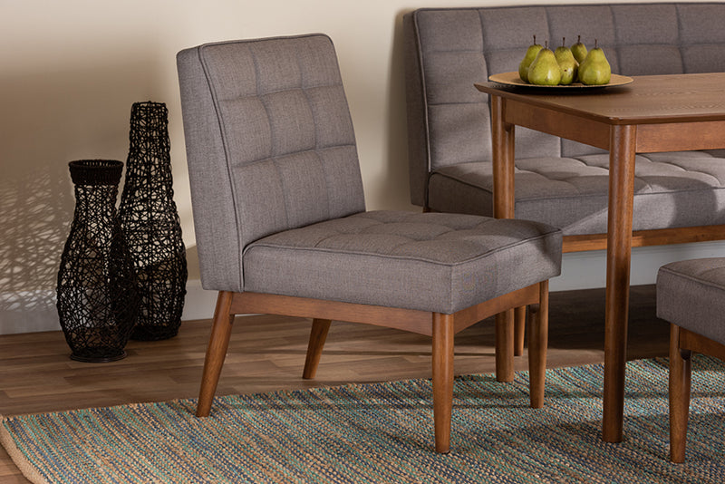 Yara Mid-Century Modern Gray Fabric Upholstered and Walnut Brown Finished Wood Dining Chair