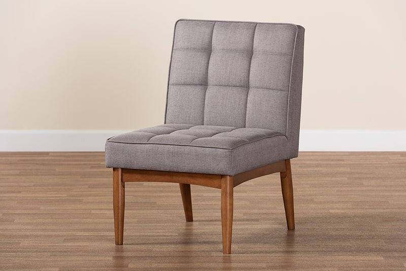 Yara Mid-Century Modern Gray Fabric Upholstered and Walnut Brown Finished Wood Dining Chair