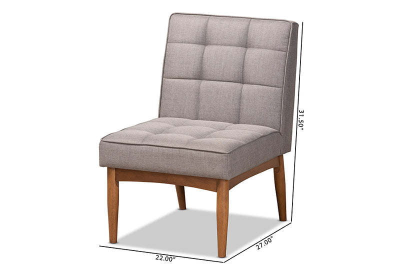 Yara Mid-Century Modern Gray Fabric Upholstered and Walnut Brown Finished Wood Dining Chair