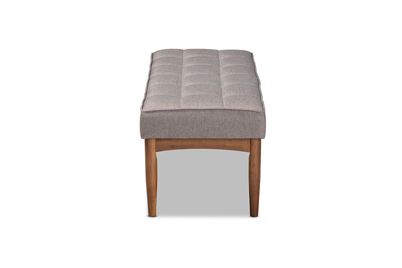 Yara Mid-Century Modern Gray Fabric Upholstered and Walnut Brown Finished Wood Dining Bench