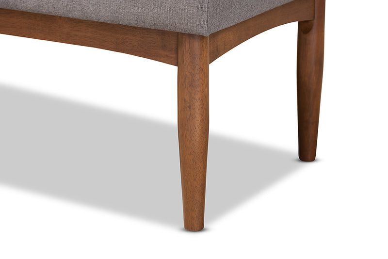 Yara Mid-Century Modern Gray Fabric Upholstered and Walnut Brown Finished Wood Dining Bench