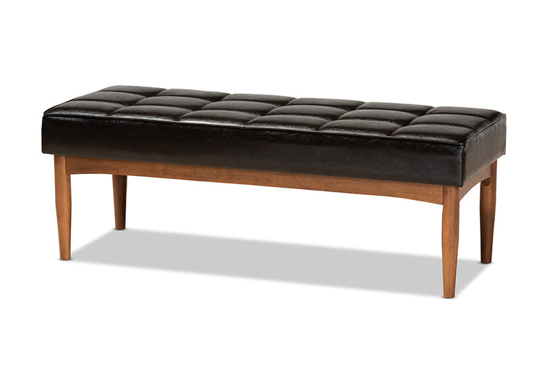 Yara Dark Brown Faux Leather Upholstered and Walnut Brown 4Pc Dining Nook Set Baxton
