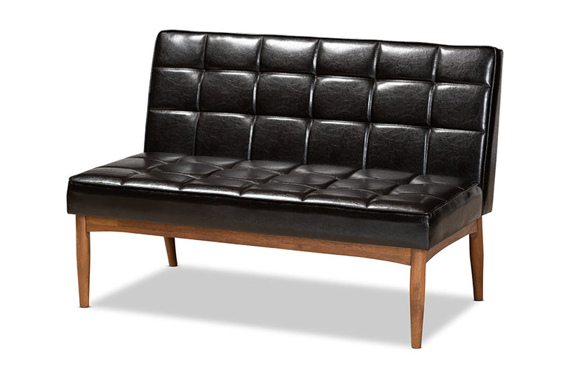 Yara Dark Brown Faux Leather Walnut Brown 2Pc Dining Nook Banquette Set Baxton